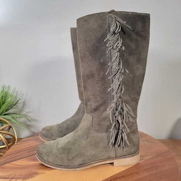 Lucky Brand Grayer Green Suede Fringe Kndd High Boots Size 7.5 - Picture 5 of 15